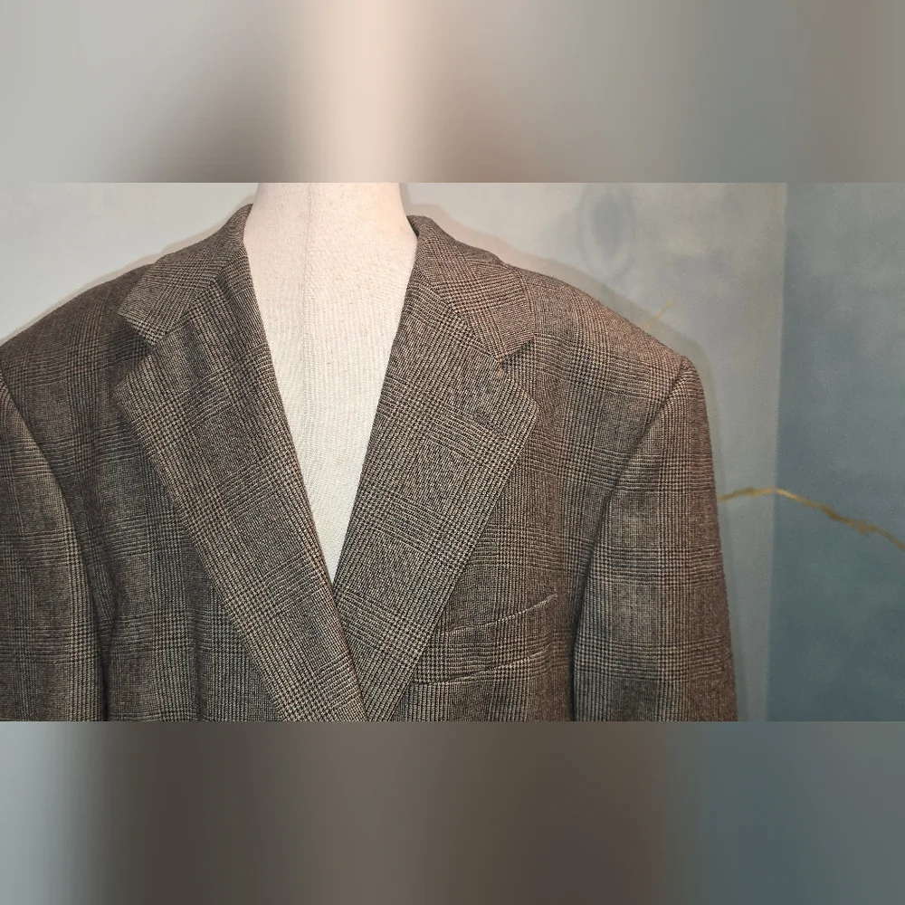 Vintage Chaps Ralph Lauren Men's Tan Brown Glen Check Plaid Blazer Jacket *42R